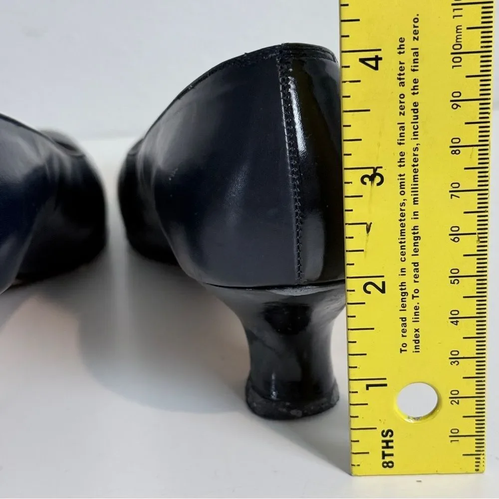 Salvatore Ferragamo Vintage Navy Black Patent Leather Kitten Heels 6.5 IOB